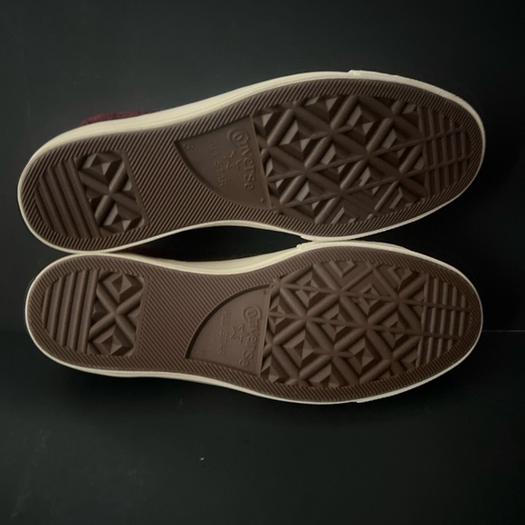 Mens Size 8 CONVERSE Burgundy Leather Sneakers FUR TRIM Star Detail - Picture 7 of 12